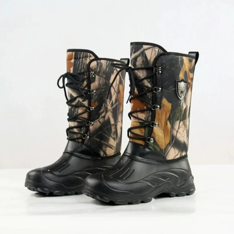 New Big Tree camouflage men's shoes, high top snow boots, waterproof fishing boots, winter plush boots