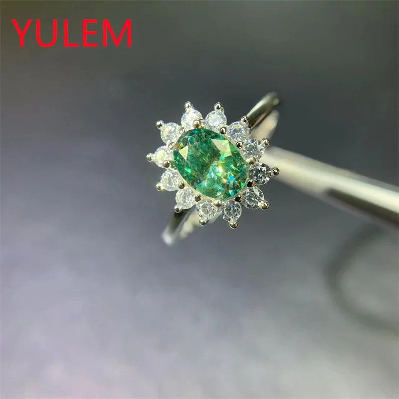 1ct 5x7mm Green Moissanite S925 Sterling Silver Ring Classic Oval Egg Shaped Ring Fashion Engagement Ring for Girlfriend