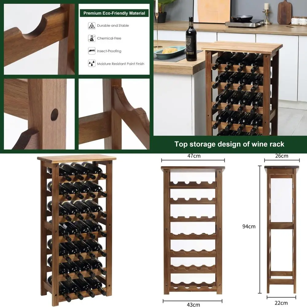 

7-ярусная деревянная подставка для вина на 28 бутылок, отдельно стоящий органайзер для хранения, идеально подходит для кухни, кладовой или погреба, экологичный, для дома
