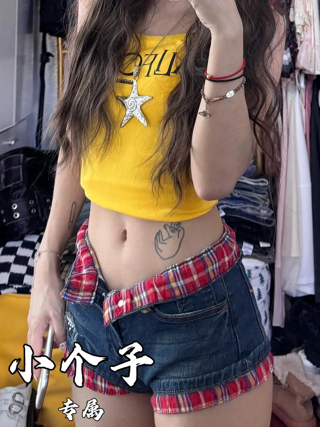 Y2k Shorts Women Vintage Splicing Plaid Denim Shorts Summer Low Waist Curling Design Jeans Hot Pants