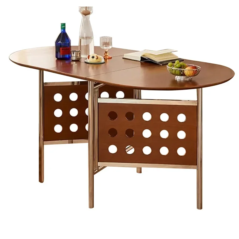 

Dining table oval child retro wabi wind solid wood dining table stainless steel table household small apartment Nordic medieval