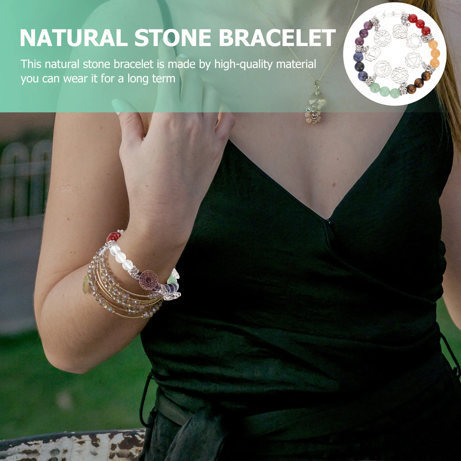 

1Pcs Crystal Chakra Stones Bracelet Non Allergy Simple Decent Accessories Delicate Texture Beautiful Details Beads Bangle
