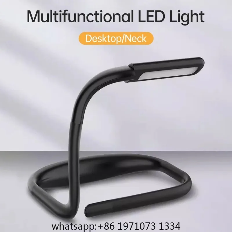 Neck Reading Light Rechargeable Book Light with 3 Color Adjustable Brightness Eye-friendly Desk Lamp Bendable Arms for Reading