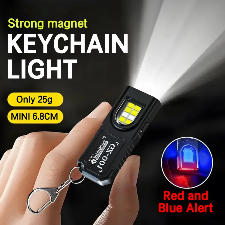 

Мини-брелок-фонарик с магнитом, перезаряжаемый многофункциональный фонарик, портативный фонарик с зажимом, водонепроницаемый светильник для кемпинга