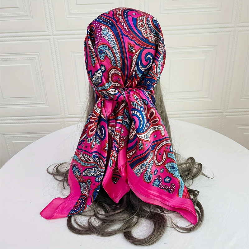 Luxury Silk Scarf for Women Paisley Satin Hijab Scarves Muslim Pareo Bandana Female Shawl Wrap Headband Foulard Beach Pareo view 3