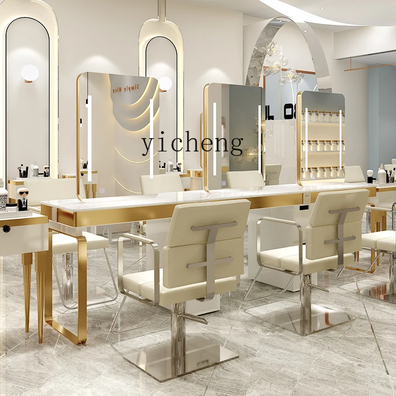 

FY barber shop mirror table hair mirror hair salon hair cutting perm and dyeing mirror stone table integrated