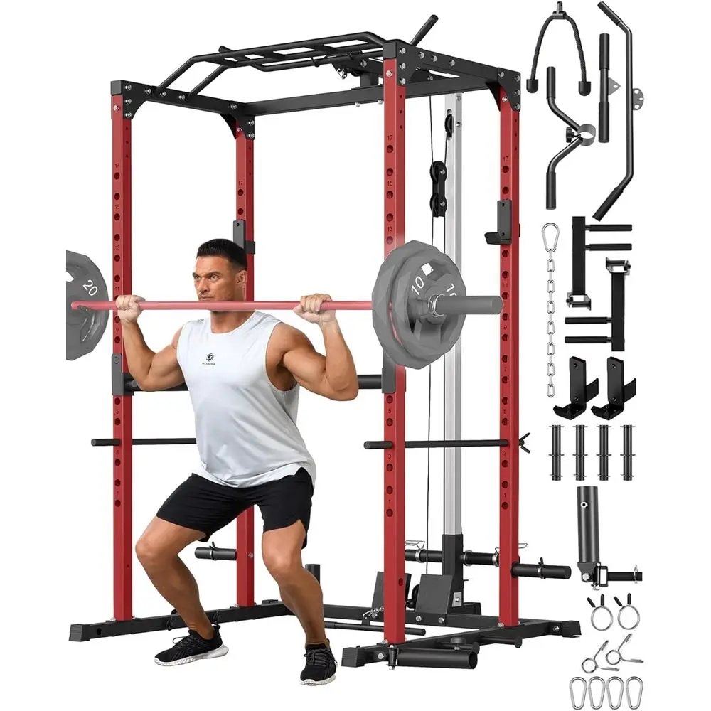 Power Cage, Power Racks para gimnasio en casa con sistema de polea, capacidad de peso de 1200 libras, estante para sentadillas multifuncional para entrenamiento de fuerza