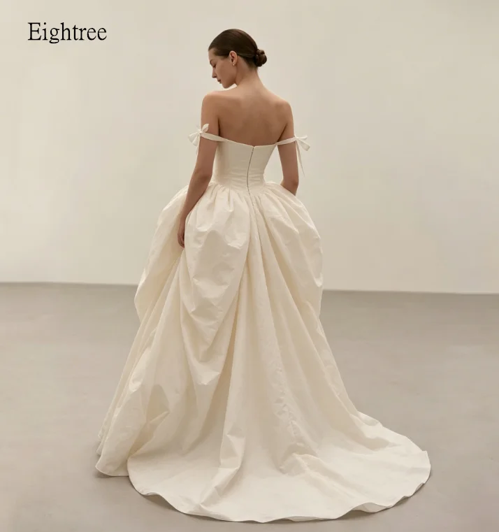 Eightree Bow Off The Shoulder A Line Wedding Dress Backless Bride Dresses Floor Length Evening Gowns vestidos novia Customized image 4