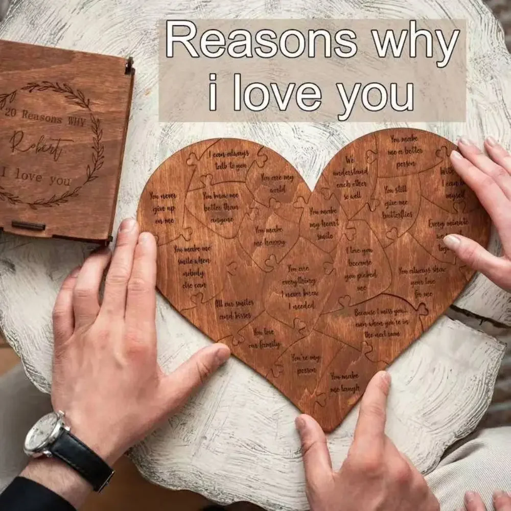 

New Wooden 20 Reasons Why I Love You Anniversary Heart Shape Valentines Day Puzzle Romantic Couple Love Puzzle For Him and Her