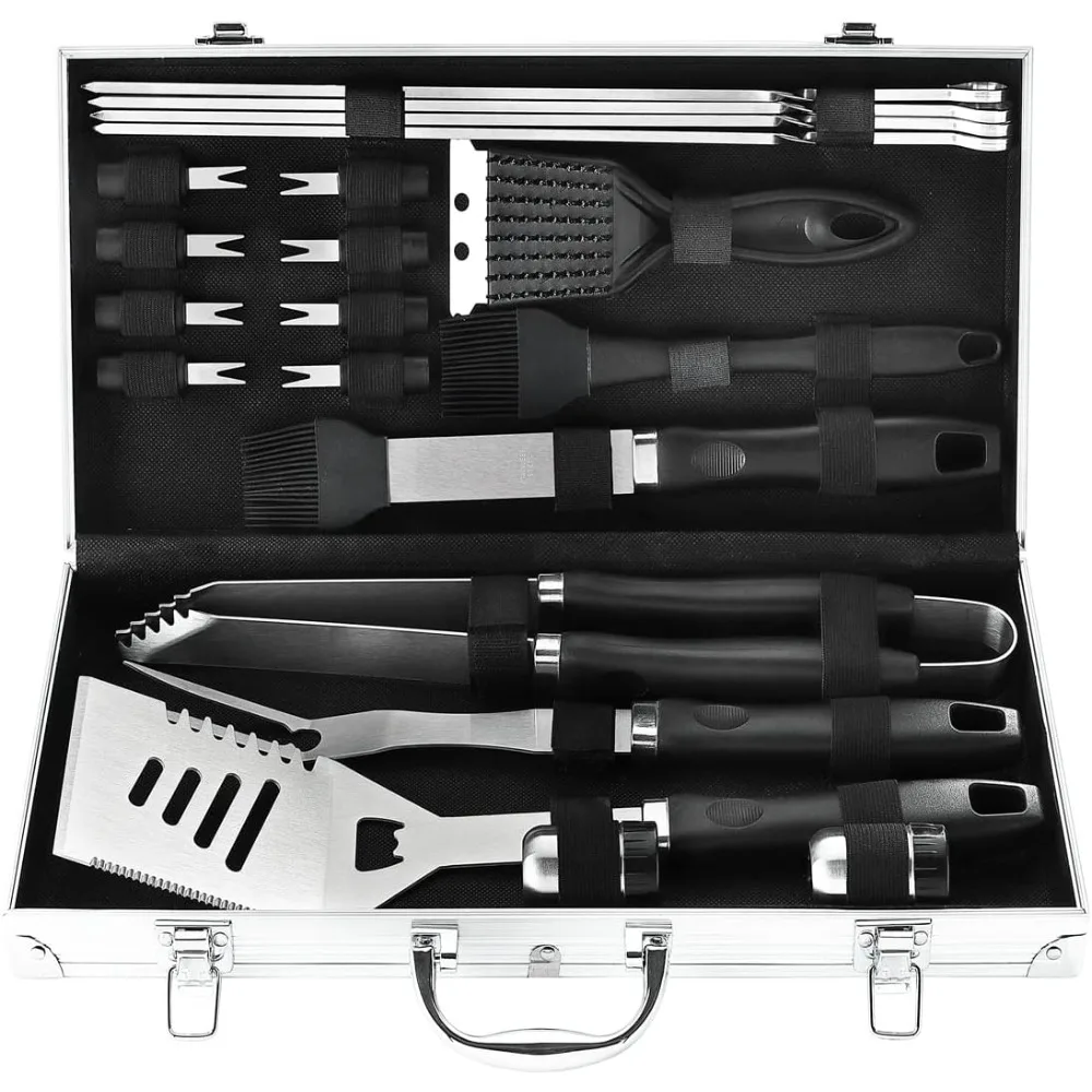 

21-Piece BBQ Utensils Set, Aluminum Case, Enlarged Handle, Stainless Steel Grill Tools, Outdoor Camping Barbecue