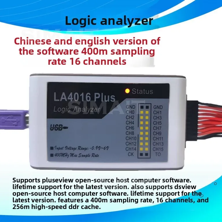 LA4016 16-Channel Logic Analyzer, 400MHz Max Sample Rate, Support Plus View for Debugging