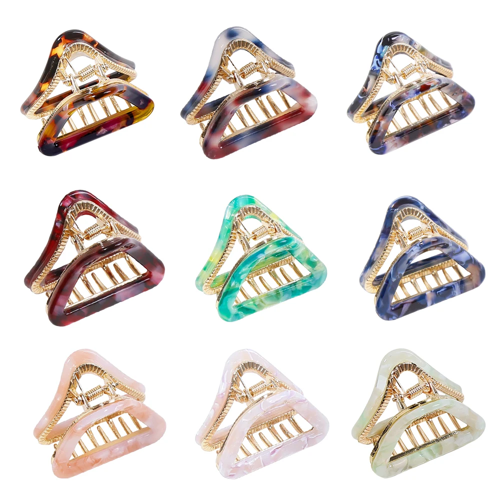 9Pcs/Set Hair Claw Triangle Acetic Acid Small Grab Clip For Women Girl Thick Hair Metal Claw Mix color Hair Accessories