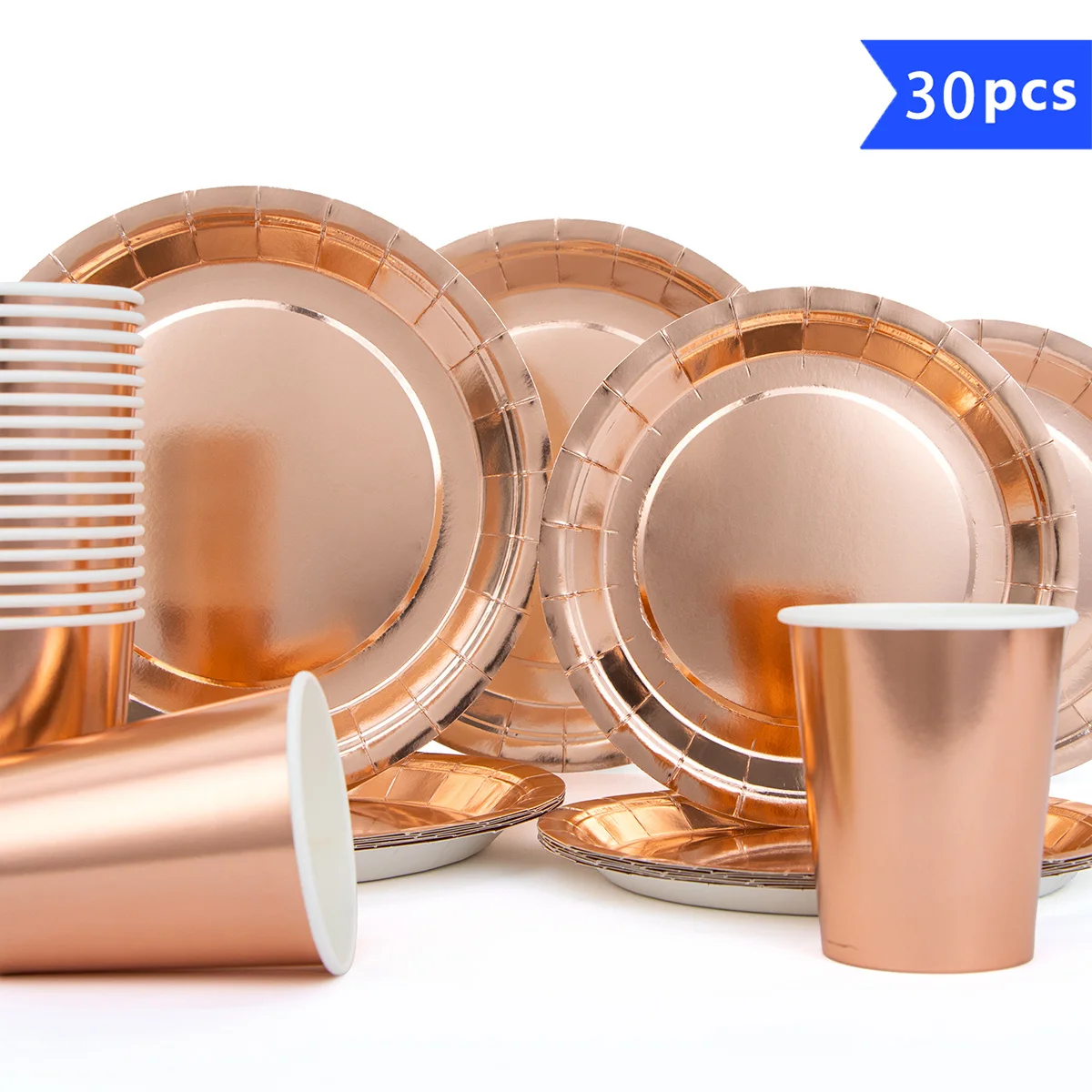 30-teiliges Party-Geschirr-Set in Roségold, Einweg-Pappteller und -becher für Hochzeit, Jahrestag, Geburtstag, Dekorationen, Partyzubehör