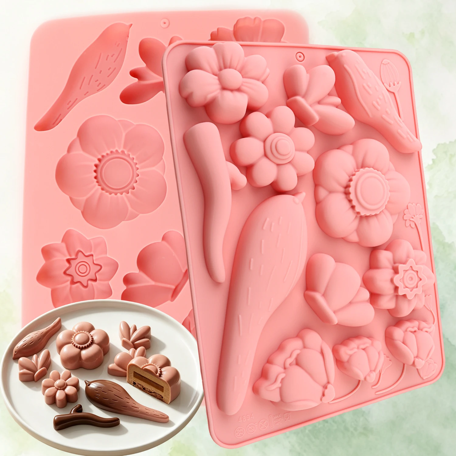 Nature-Themed, Birdsong and Floral Scent Silicone Baking Mold, Non-Stick and Easy to Demold, Food-Grade Silicone, Can Be Used to Make Cupcakes, Chocolate, Cake Decorations, and Other Baked Goods, Home Baking, Baking Gifts, DIY for Beginners