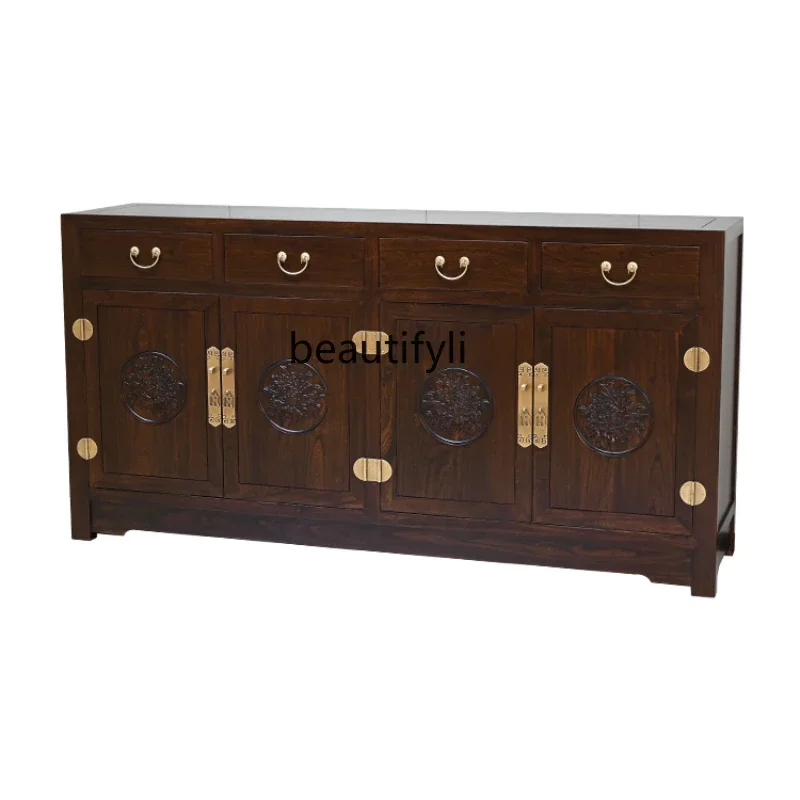 

V Chinese Style Solid Wood Sideboard Elm Tea Cabinet Wine Cabinet Storage Long Living Room Side Cabinet