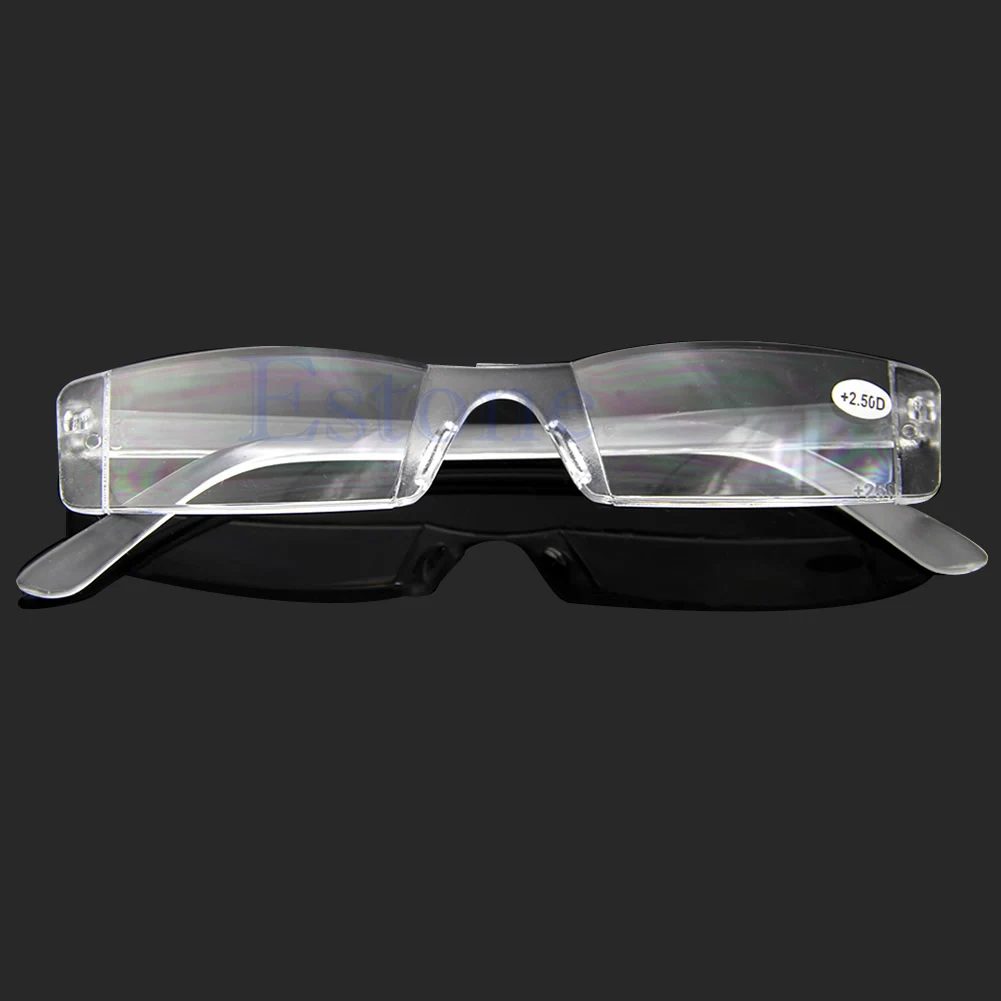 Eyeglasses Clear Rimless Reading Glasses Case Bag Presbyopia 2.50 Diopter