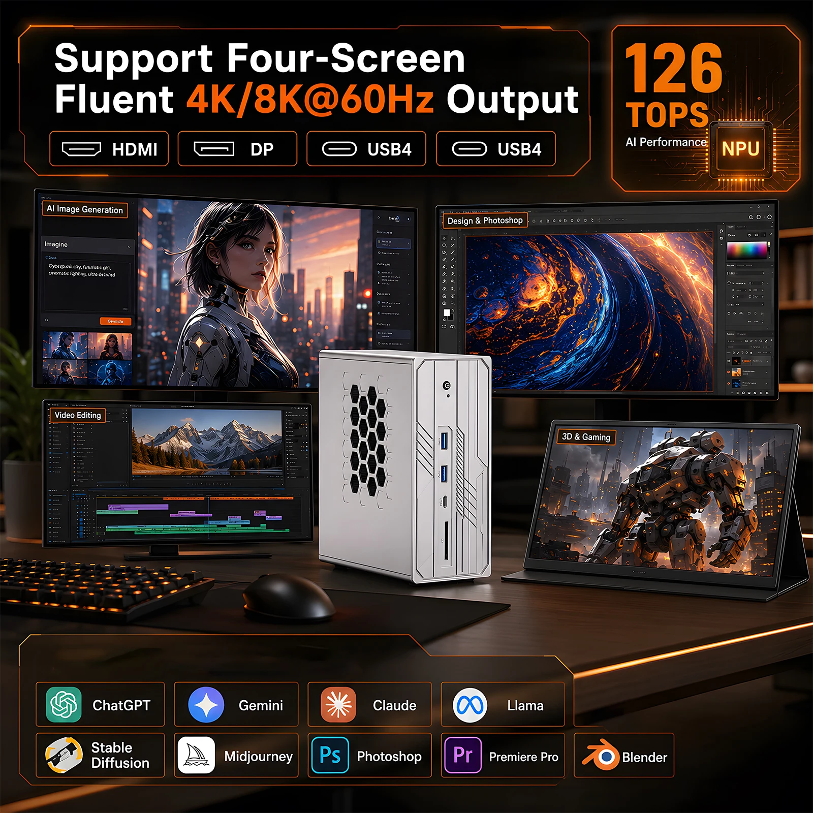 MSECORE AI Max+395 Mini PC AMD Radeon 8060S iGPU 126TOPS AI Compute LPDDR5X 10G+2.5G Dual LAN WiFi6E Windows11 8K Gaming Desktop