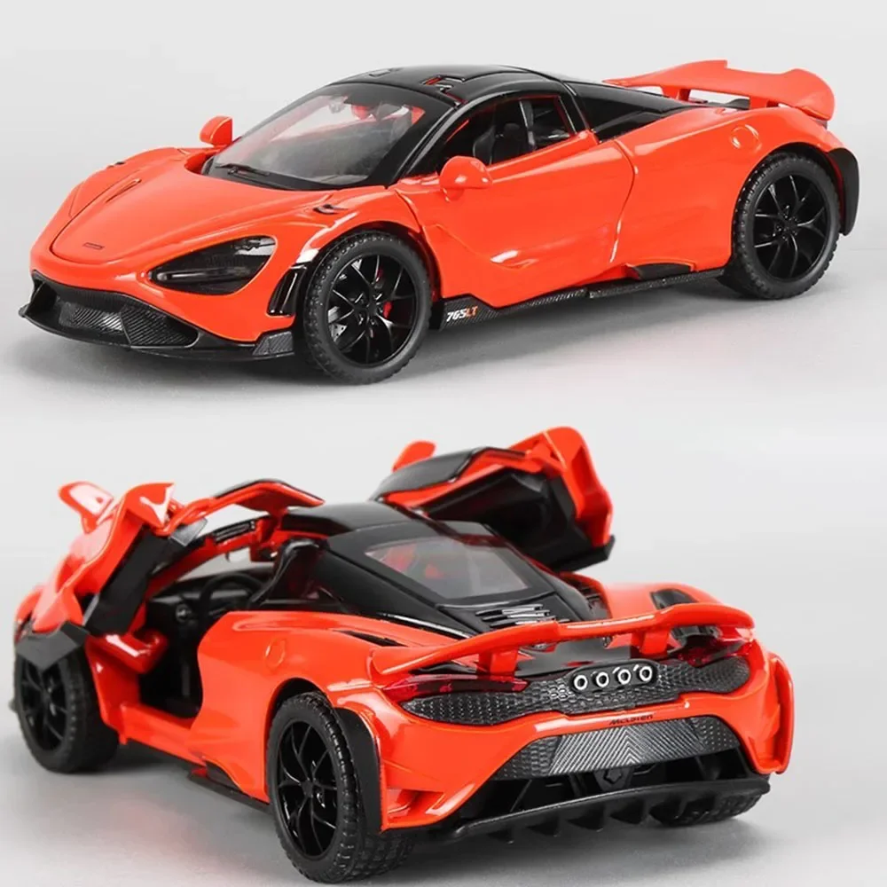 1:32 스케일 765LT 스포츠카 장난감 모델 합금 다이캐스트 3도어 개폐 사운드 라이트 풀백 차량 모델 장식품 어린이 선물