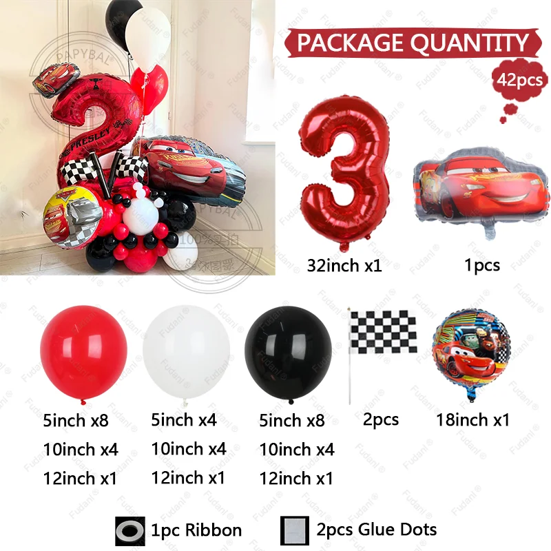 42 قطعة/مجموعة بالونات رقائق مستوحاة من سرعة المتسابق-مجموعة تزيين الحفلات لعشاق سيارات السباق بالون رقمي من فيلم الألومنيوم 1-9
