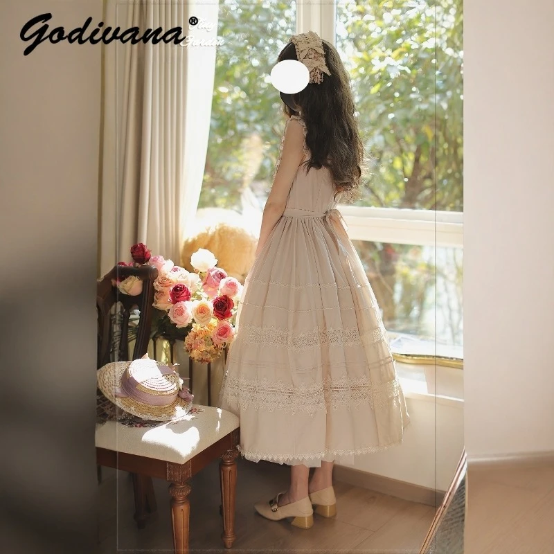 JSK – robe longue sans manches pour femmes, originale, élégante, couleur unie, Style français, Lolita, nouvelle collection printemps et été