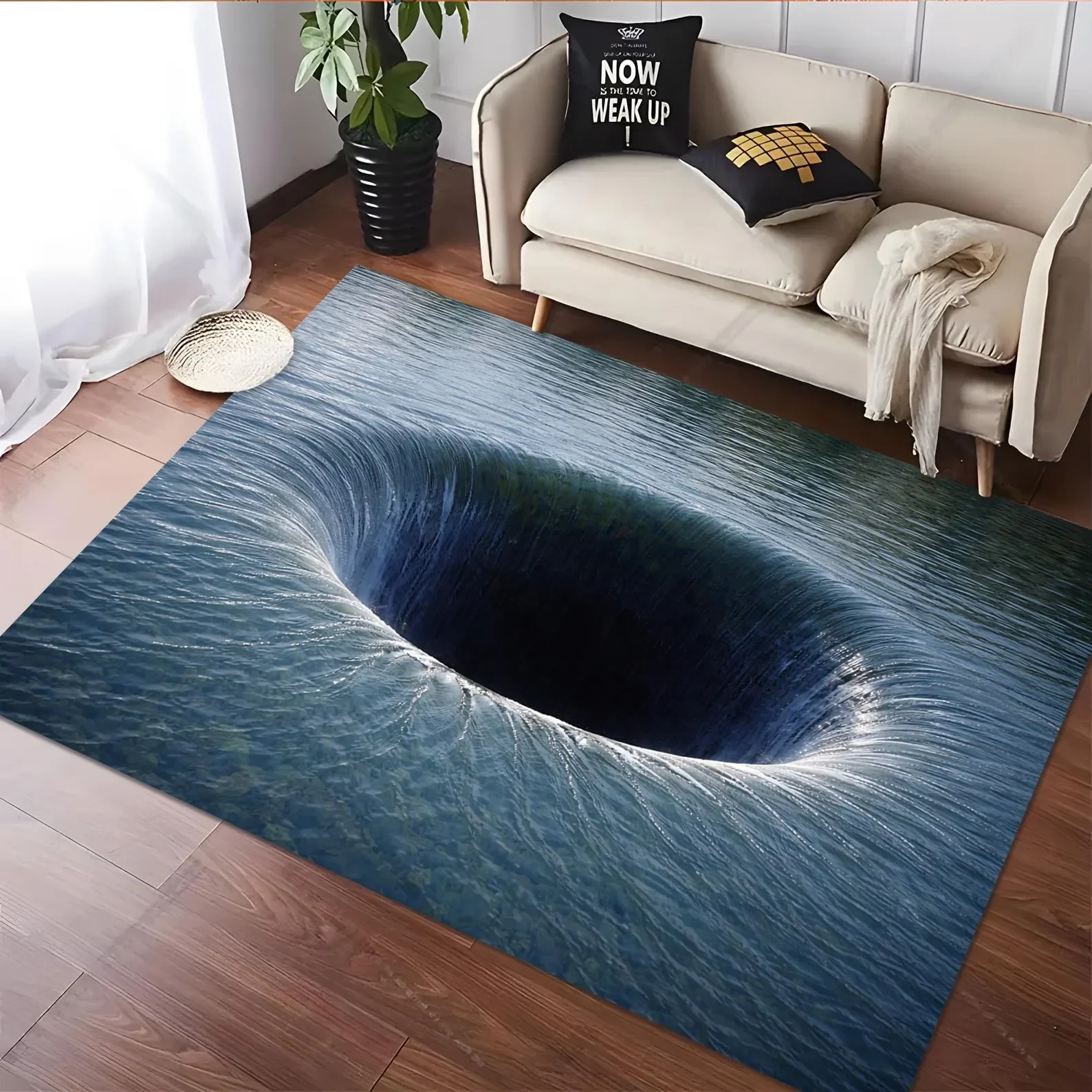 2D Optical Illusion Waterfall Doormat Cracked Stone Hole Entrance Floor Mat Non-Slip Washable Door Mat for Hallway Minimalist
