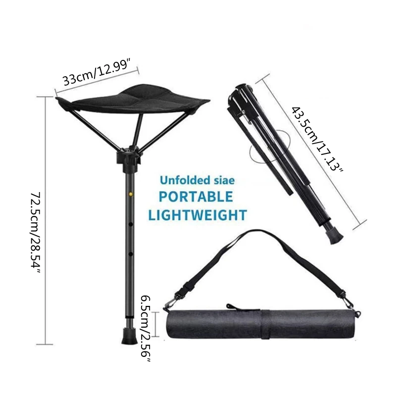 Adjustable Telescopic Folding Stool Portable Single Leg High Chair Tall Slacker Chair for Outdoor Camping Walking Hunting Hiking