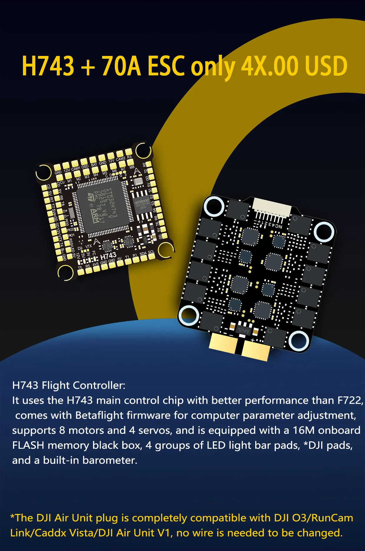 DAKEFPV H743 FC 6S 55A STACK 4IN1 Blheli_S Bluejay 8bit ESC H743 Unterstützt Betaflight Ardupilot für FPV 5-Zoll-RC-Drohne DIY – Detail 3