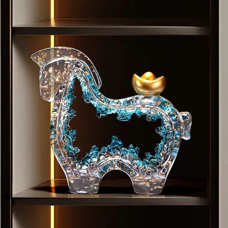 Home Decor Horse Statue Transparent Resin Tabletop Ornament TV Cabinet Decor Creative Lucky Animal Sculpture Artistic Ornaments