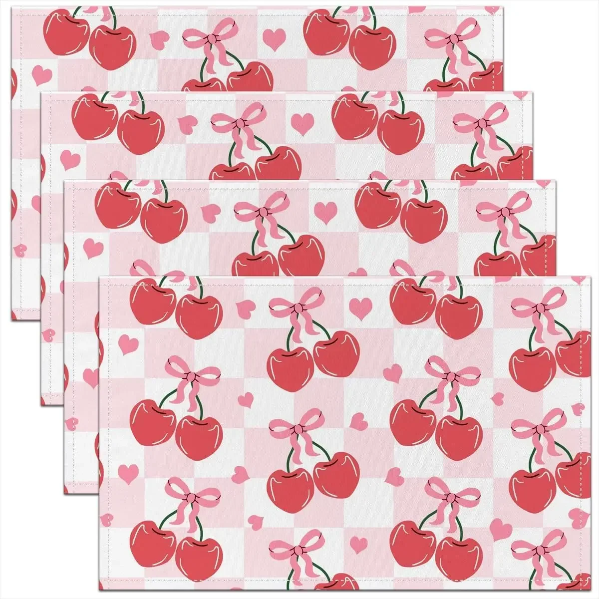 Red Bowknot Cherry Placemats Set of 4,Pink Bow Tie Knot Princess Table Place Mats,Kids Girls,Bow-Tie Girlish Dreamy Placemat