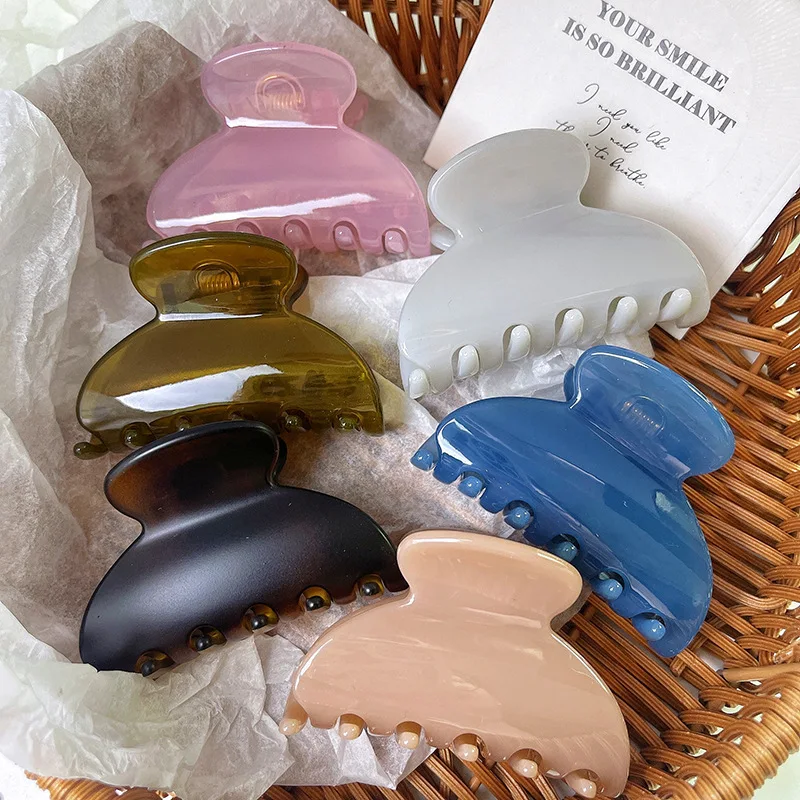 Wholesales Korean New Retro 7CM  Geometry Hair Clip Simple Fashion Jelly Colorful Acrylic Shark Clip Hair Accessories For Woman
