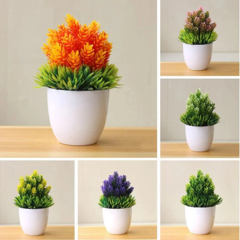 1pc Artificial Plant Simulation Green Plant Desktop Ornaments Pine Needle Pineapple Potted Plant Fake Flower Ornaments