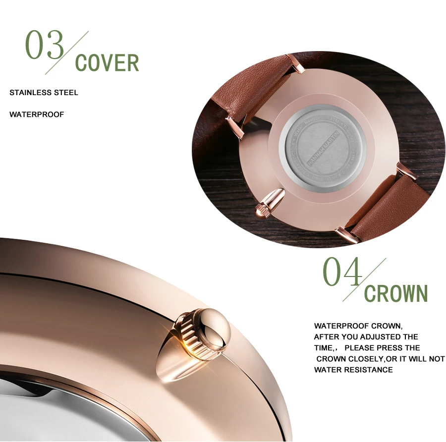 HANNAH MARTIN Top Marke Frauen Wasserdichte Armbanduhren 36mm Mode Luxus Ultra Dünne Leder Kreative Rose Gold Damen Uhren – Detail 7