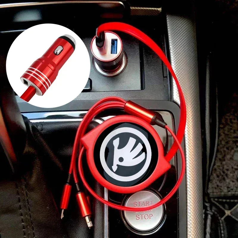 12V 24V Type C Car 3 In 1 Quick USB Cable Battery Chargers for Skoda Rapid Octavia Fabia Superb 2 VRS Kodiaq Karoq Accessories