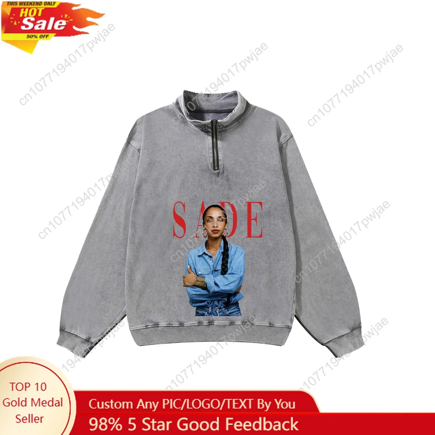 

Singer Sade Adu Custom Retro Sweatshirt Mans Womans Half Zipper Vintage Sweat Shirt Photo Custom Made Tops