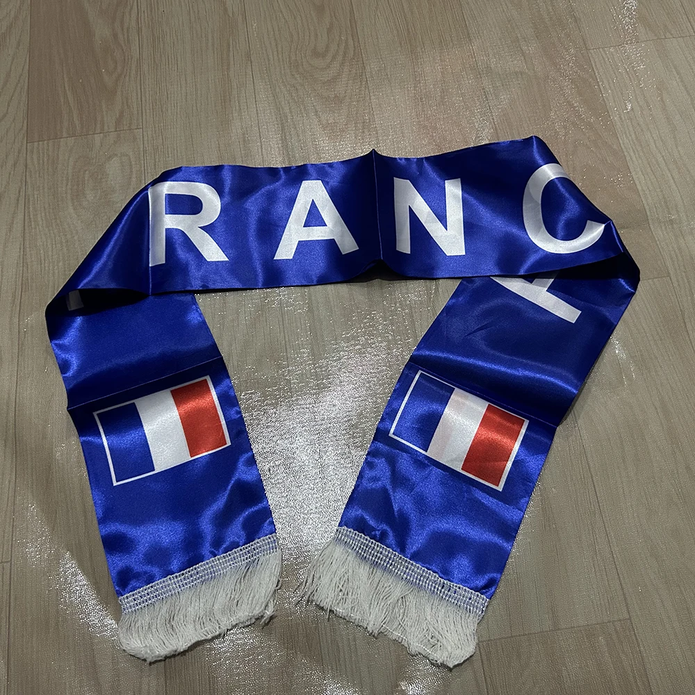 （TIKI FLAG）France Scarf 14x135cm Double-sided Printed France Flag Satin French Scarf Suitable for world cup Sports Events