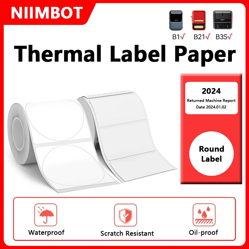 Niimbot Printer Stickers 1Roll White Paper Waterproof Oil-proof Label Adhesive Sticker For B1 B21 Mini Portable Thermal Printer