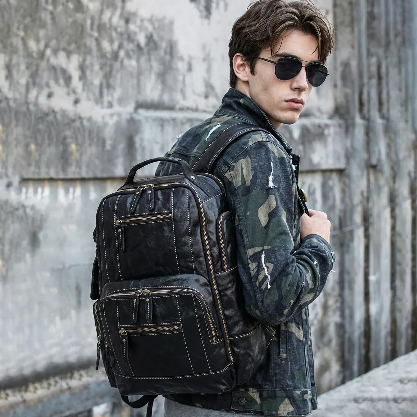 Genuine Vegetable Tanned Leather Backpack Large Capacity Laptop Bag With Independent Compartment Luxury Travel Commute School