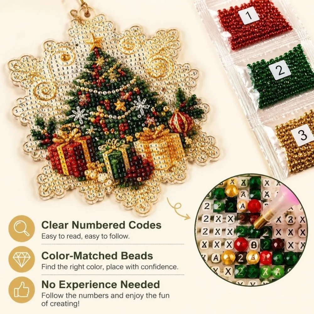 2D Flat Diamond Painting Kit Multi-Style Hand-made Craft DIY Christmas Ornament Vintage Style Entry-level Christmas Tree Pendant