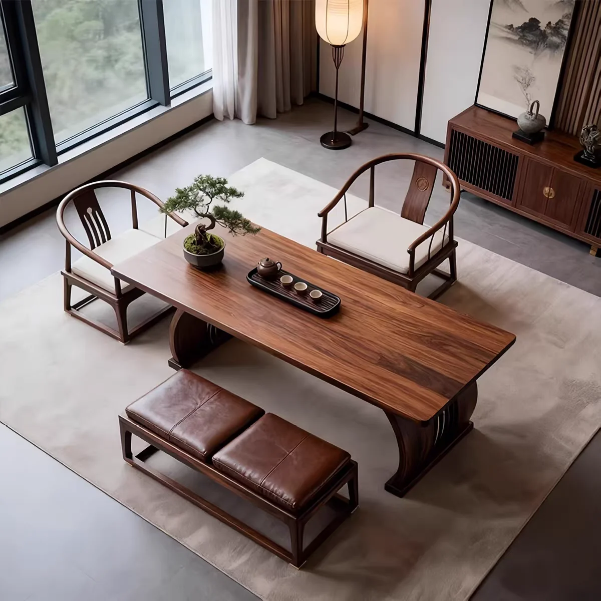 #New Chinese Tea Table Set Modern Simple Living Room Furniture Black Walnut Wood