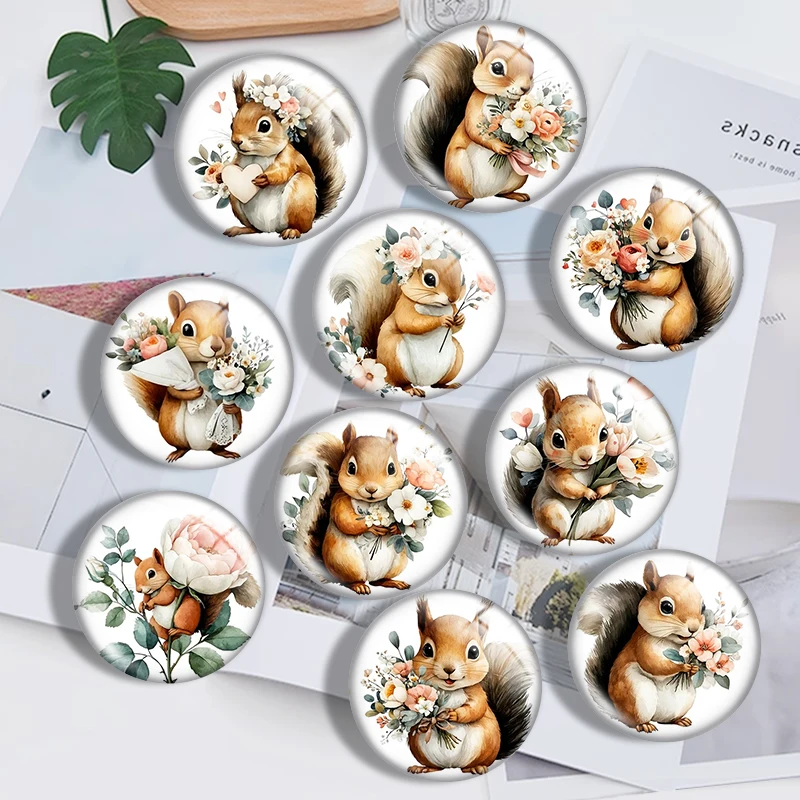 Creative r flower squirel 10pcs 12mm14mm/16mm/18mm/20mm/25mm Round Photo Glass Cabochon Demo Flat Back Making Findings Jewelry