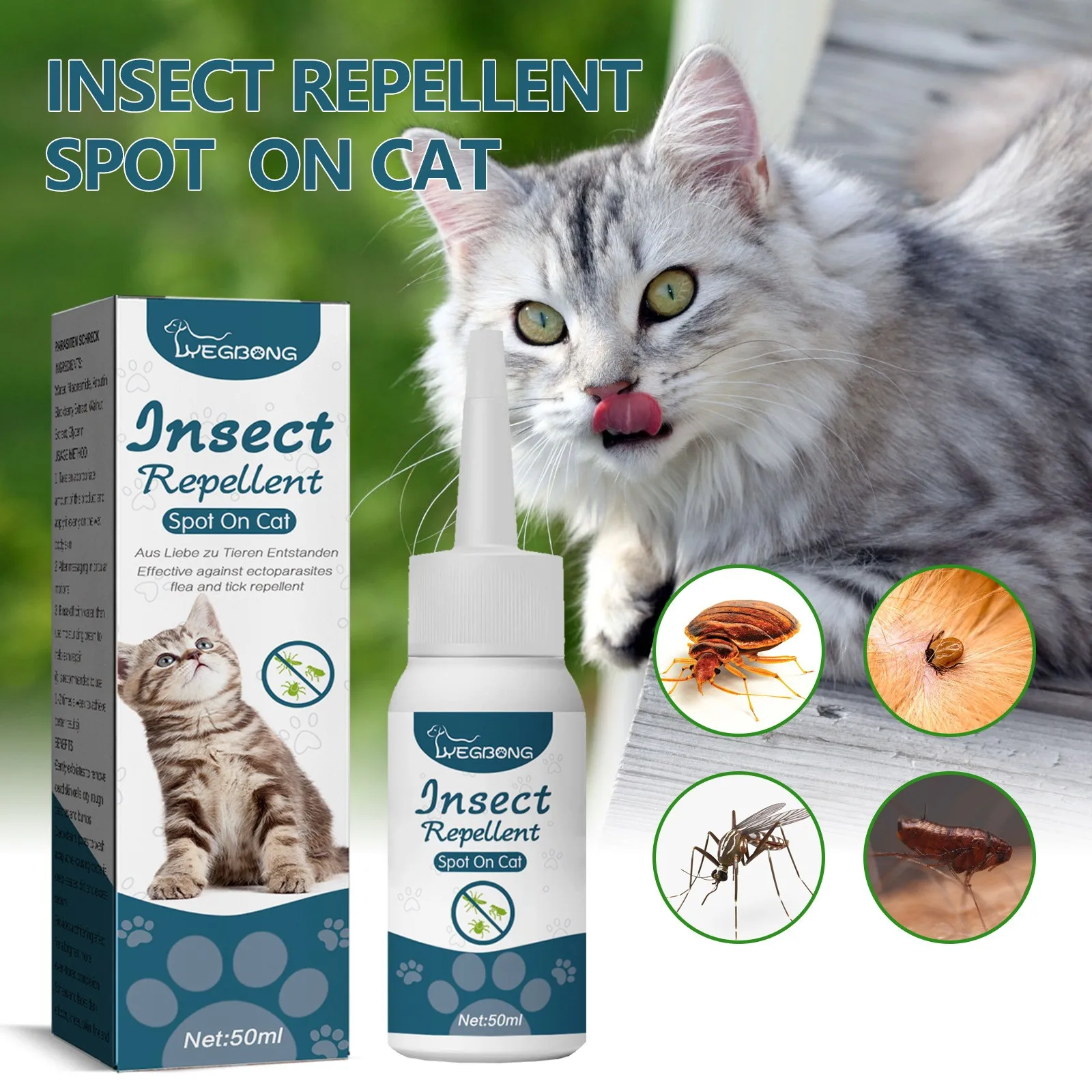 Haustier-Floh-Tropfen gegen Milben, Zecken, Läuse, Insekten, Juckreiz, Hautschutz, Hunde-Flohmittel 50ML