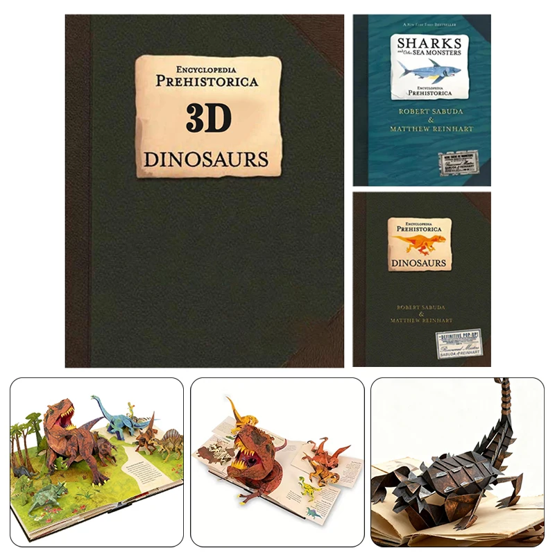 3D Prehistorische Enzyklopädie Dinosaurier & Meeresorganismen Pop-Up-Buch - Faltbarer Leitfaden zu verschiedenen Dinosauriervarten Ideales Geschenk