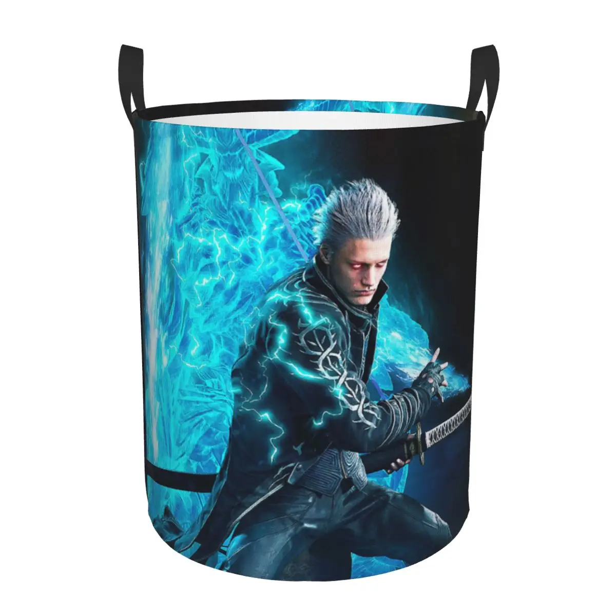 Vergil From The Devil May Cry Series Foldable Laundry Baskets Dirty Clothes Home Organizer Large Waterproof Hamper For Home Kids