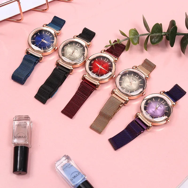 Luxury Fashion Women Watch Geometric Roman Numeral Quartz Ladies watch Magnet Buckle Mesh Strap WristWatch Gold Reloj Mujer