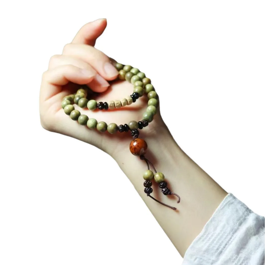 2025 الأرجنتين الطبيعي خشب الصندل الأخضر النمط القديم الفني بوذا حبة سوار يده الرجال النساء بذور باكس سلسلة اليد