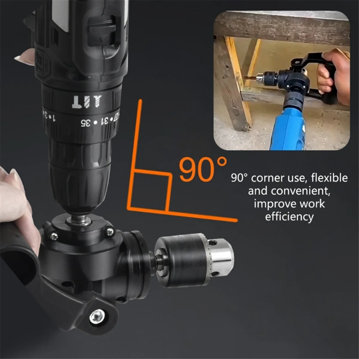 

A002 90 Degree Drill Adapter Multifunctional Drill Adapter Right Angled Drill Attachment Metal Drill Chuck Accessory