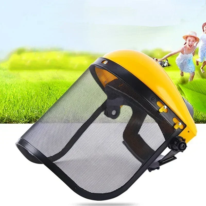 Garden Grass Trimmer Safety Helmet Hat with Full Face Mesh Visor for Logging Brush Cutter Forestry Protection Kitchen Mask Tools