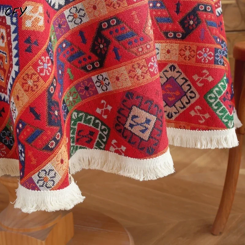 

American Ethnic Style Geometric Round Tablecloth Table Cover Round Chicken Table Cloth Tablecloth for Round Table Map