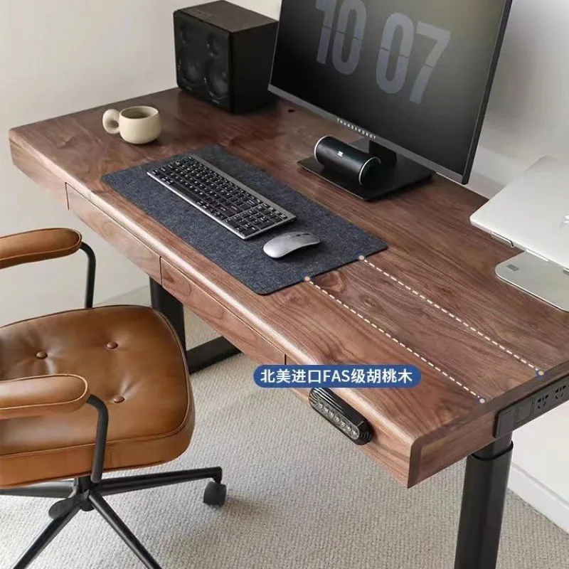 Black walnut, electric lifting table, solid wood automatic lifting desk