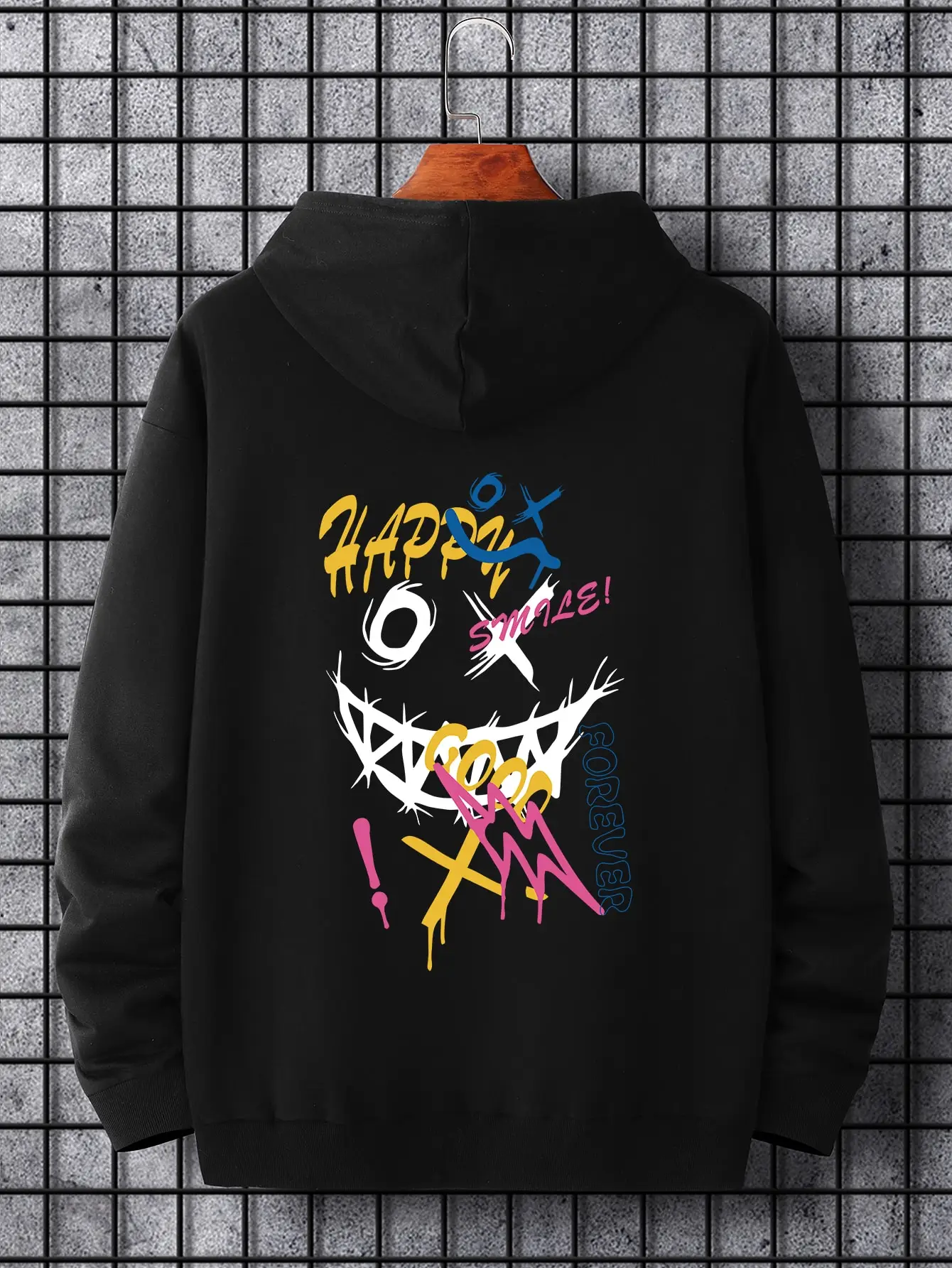 Happy Word Funny Personality Colorful Pattern Hoody Men Pocket Comics Pullover Autumn Soft Streetwear Fashion Hip Hop Clothing